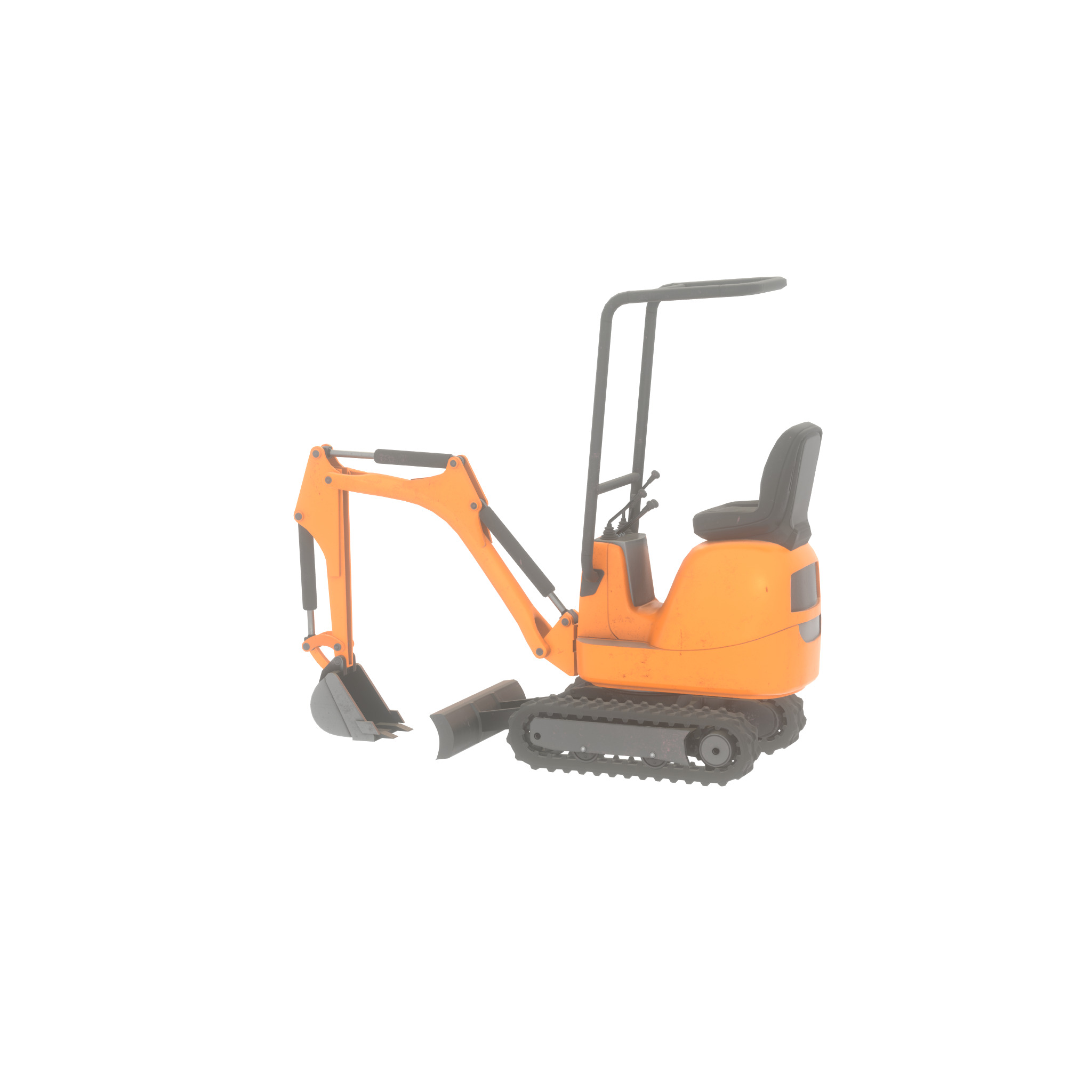 Mini-Digger Orange Low-poly 3D model_30