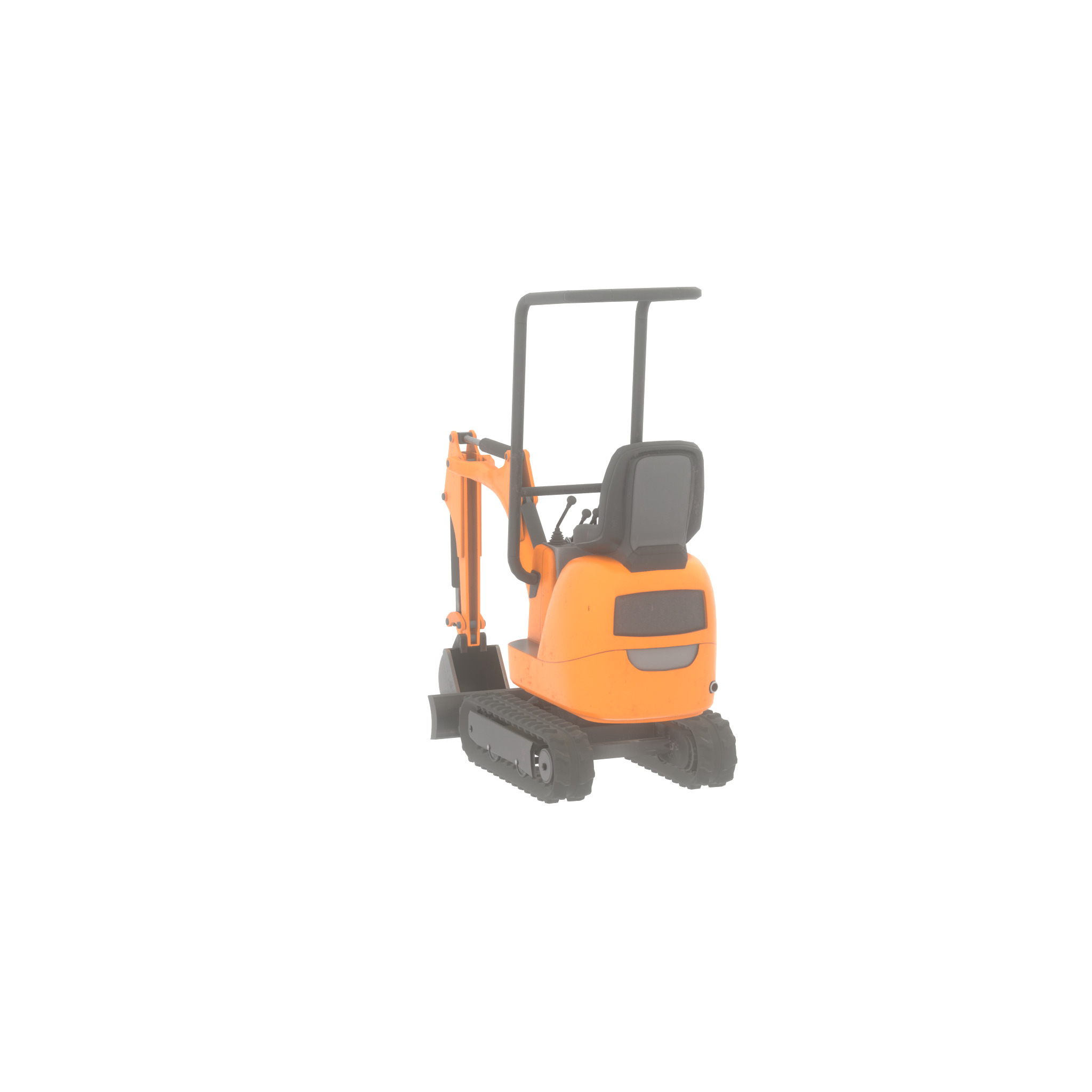 Mini-Digger Orange Low-poly 3D model_36