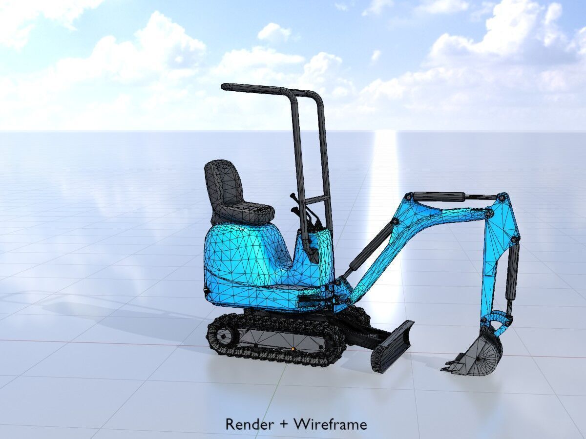 Mini-Digger blue Low-poly 3D model_5