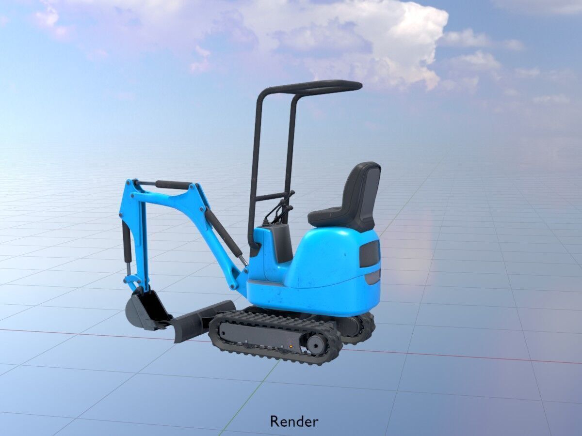 Mini-Digger blue Low-poly 3D model_19