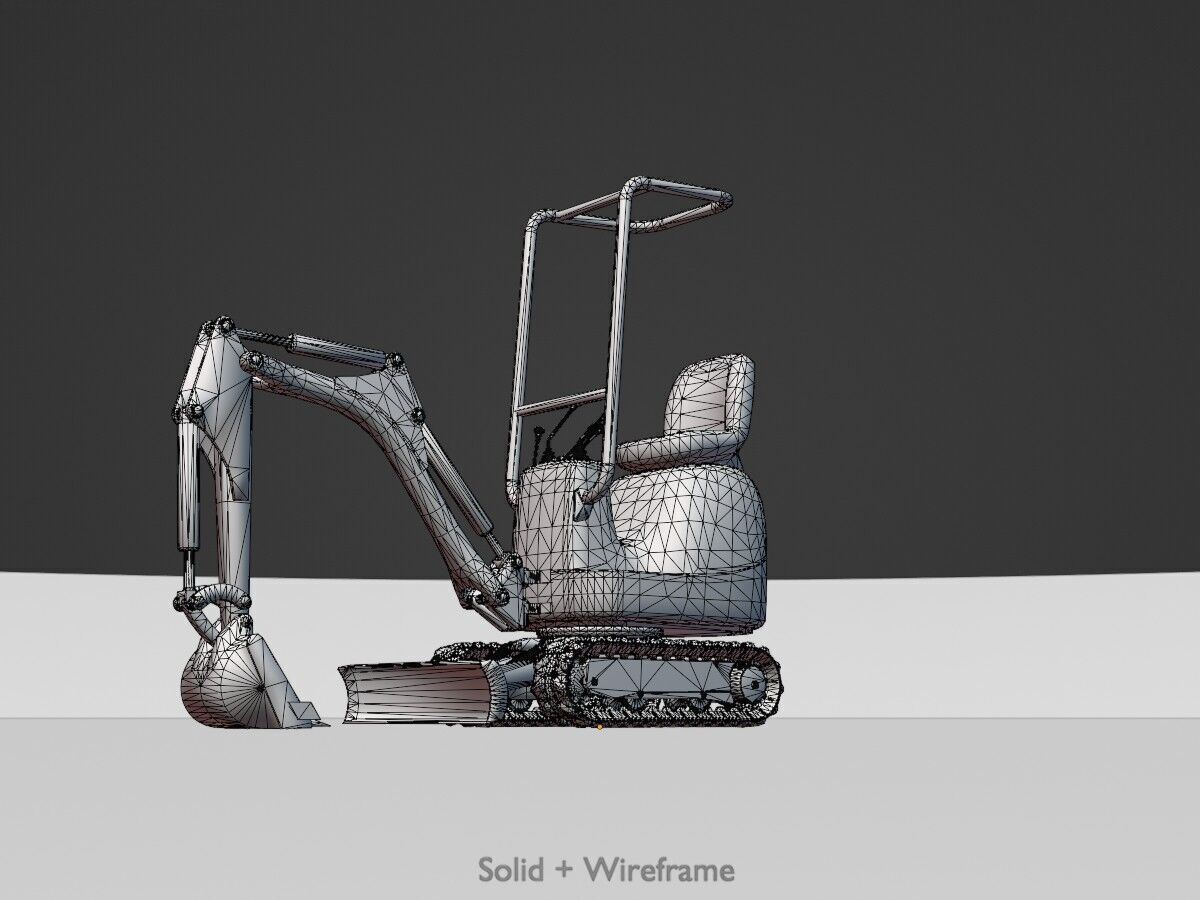 Mini-Digger blue Low-poly 3D model_10