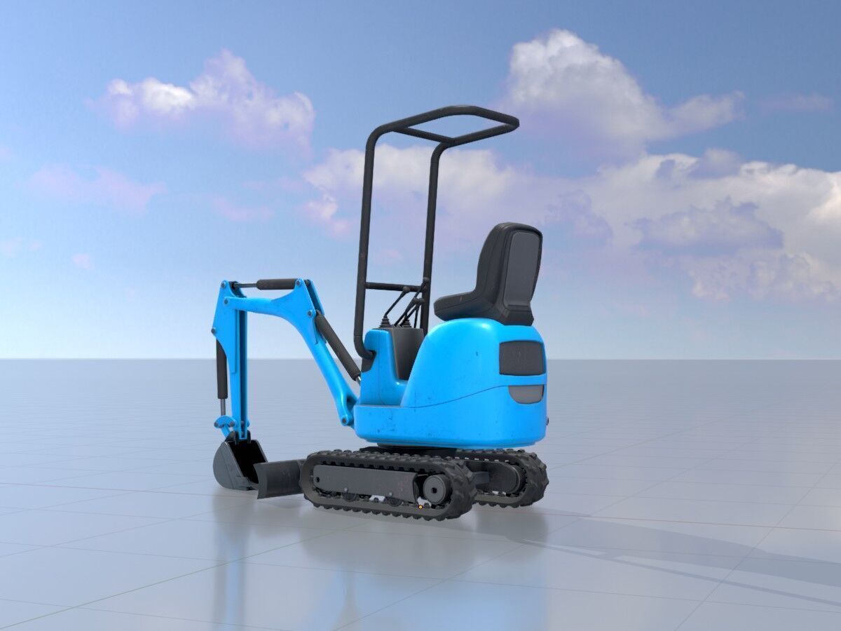 Mini-Digger blue Low-poly 3D model_3