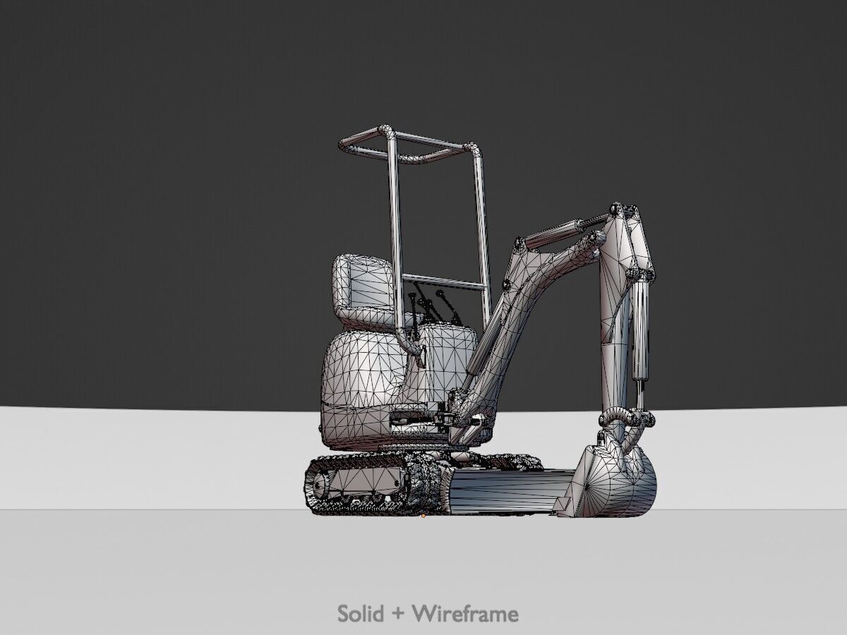 Mini-Digger blue Low-poly 3D model_9