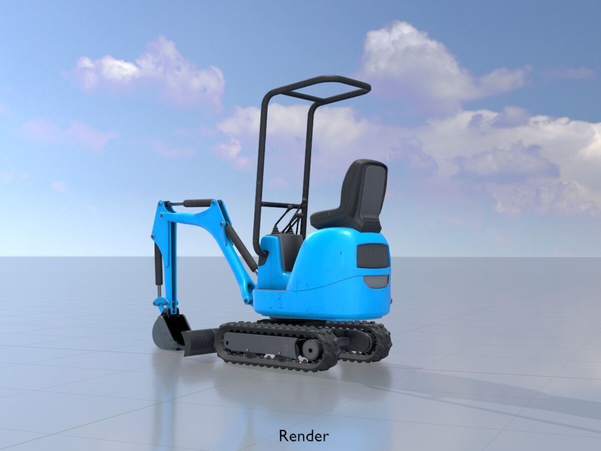 Mini-Digger blue Low-poly 3D model_15