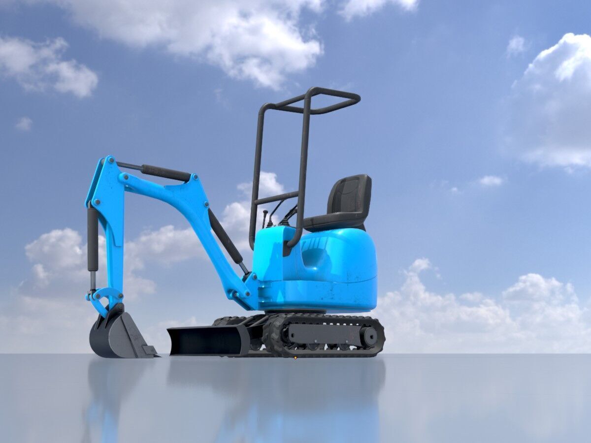 Mini-Digger blue Low-poly 3D model_2