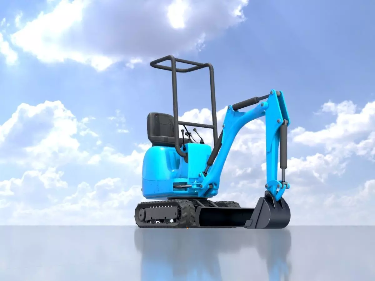Mini-Digger blue Low-poly 3D model_0