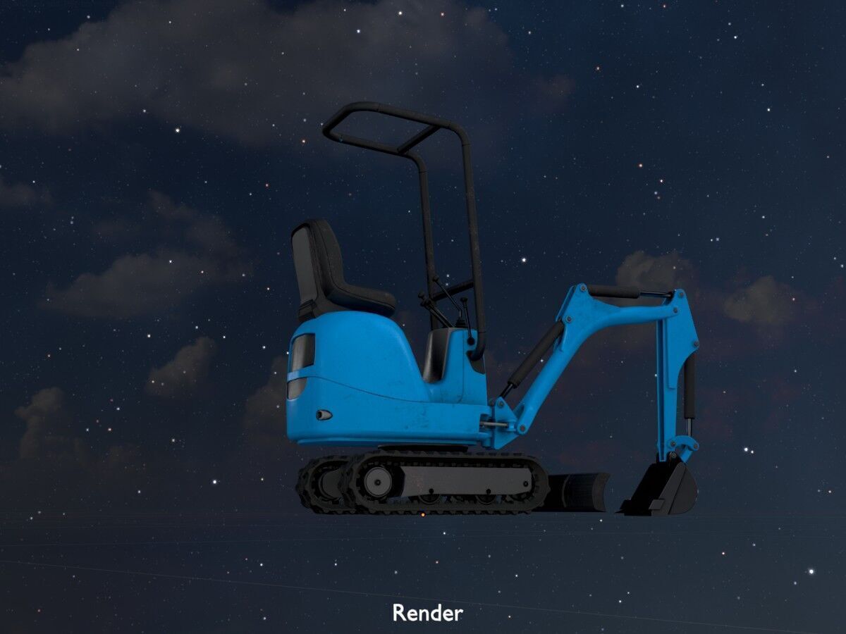 Mini-Digger blue Low-poly 3D model_20