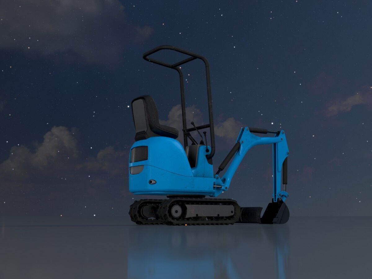 Mini-Digger blue Low-poly 3D model_4