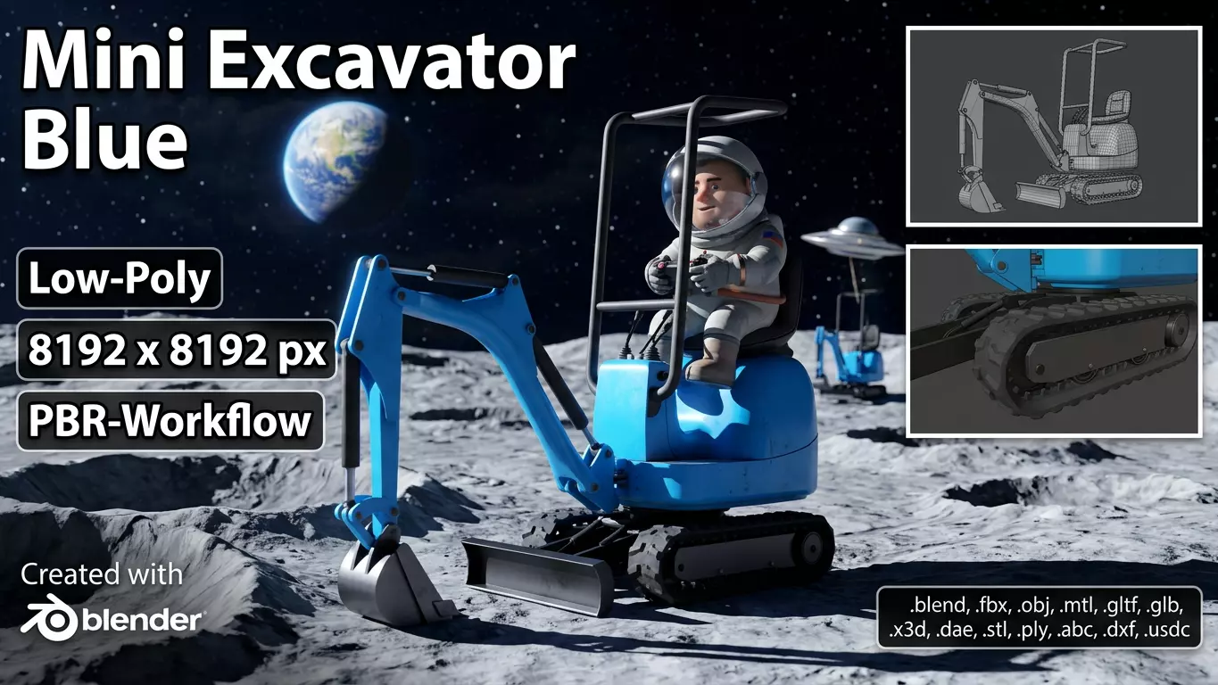 Mini-Digger blue Low-poly 3D model
