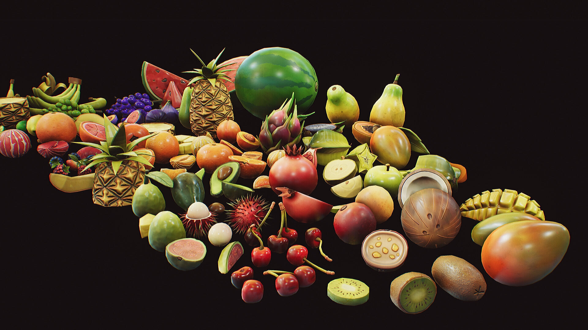 Stylized Fruits Pack 01 Game-ready Low-poly 3D model_9