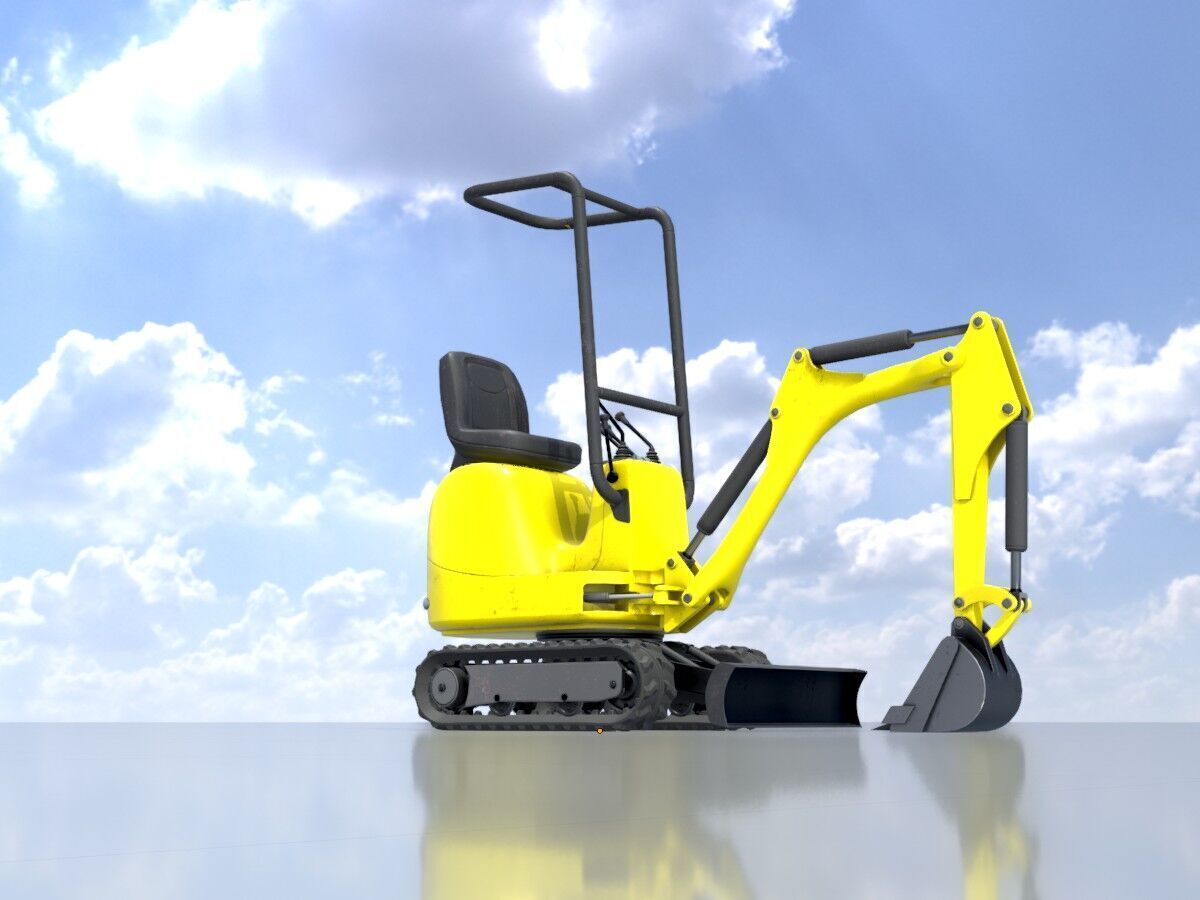 Mini-Digger Yellow Low-poly 3D model_2