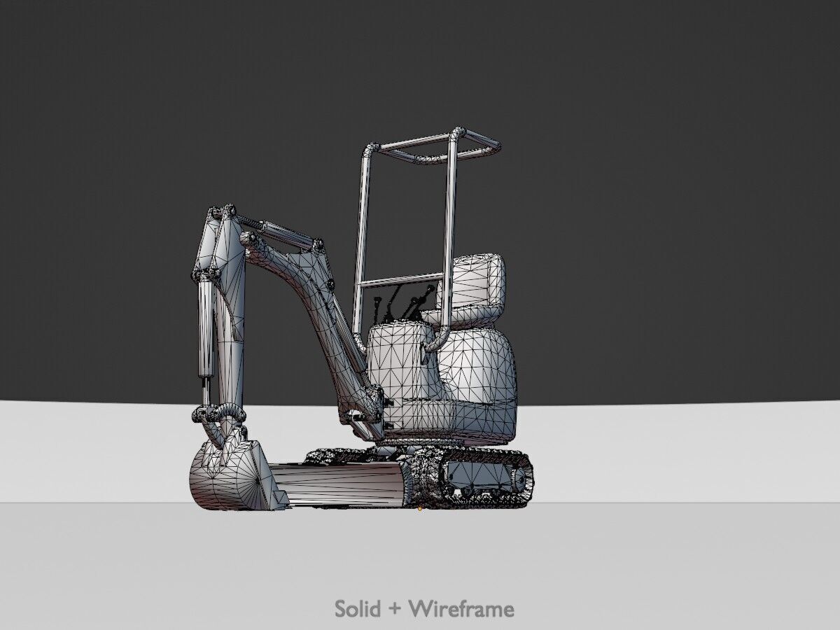 Mini-Digger Yellow Low-poly 3D model_10