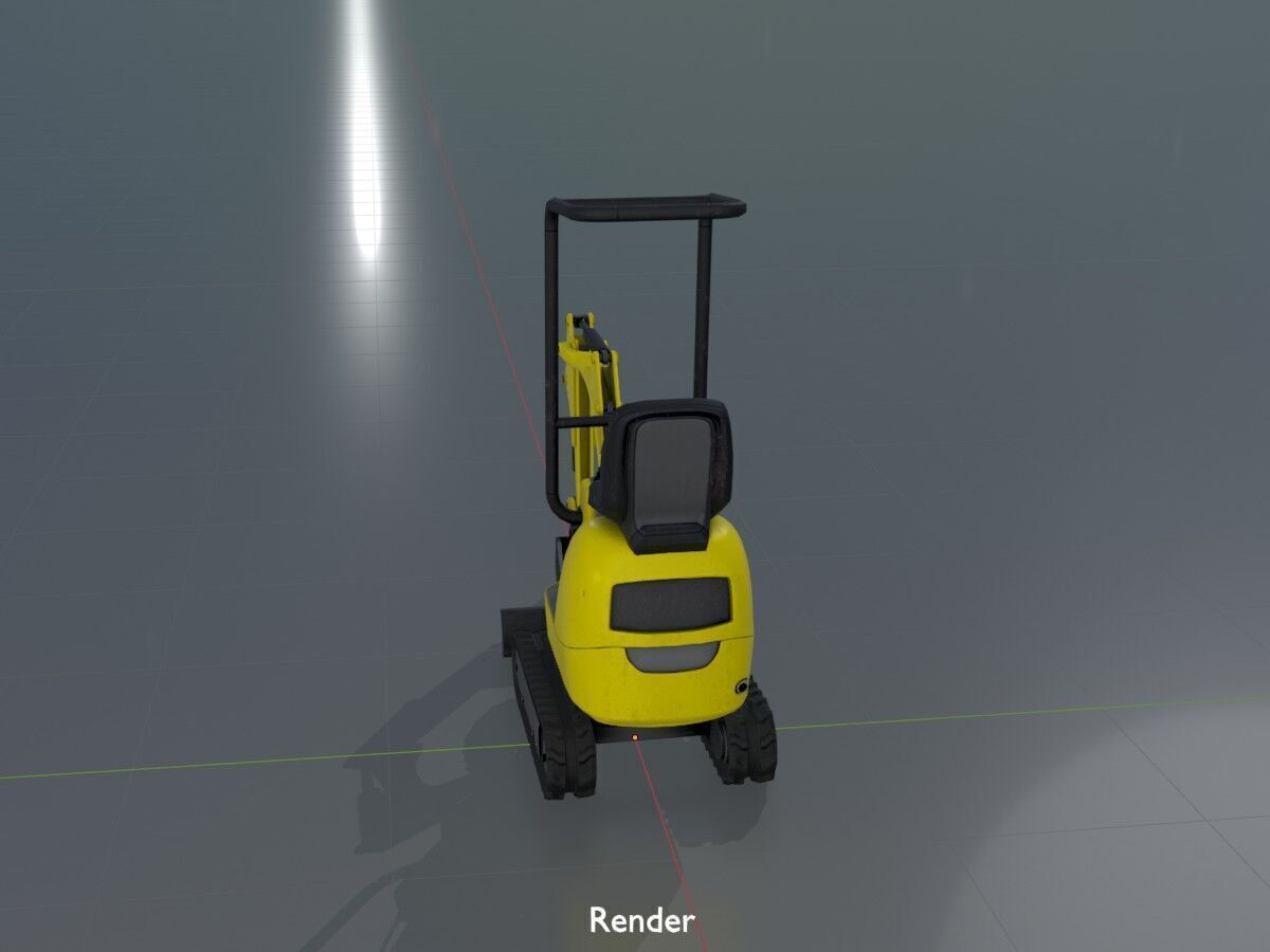 Mini-Digger Yellow Low-poly 3D model_16