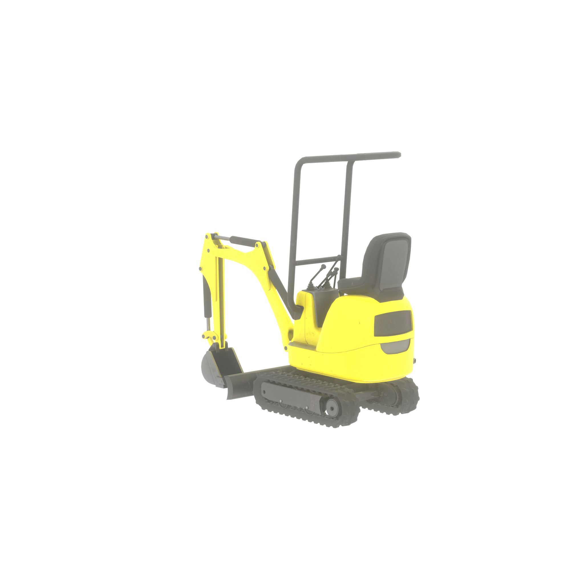Mini-Digger Yellow Low-poly 3D model_34