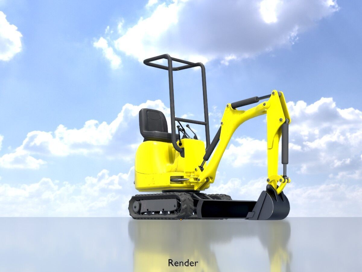 Mini-Digger Yellow Low-poly 3D model_13
