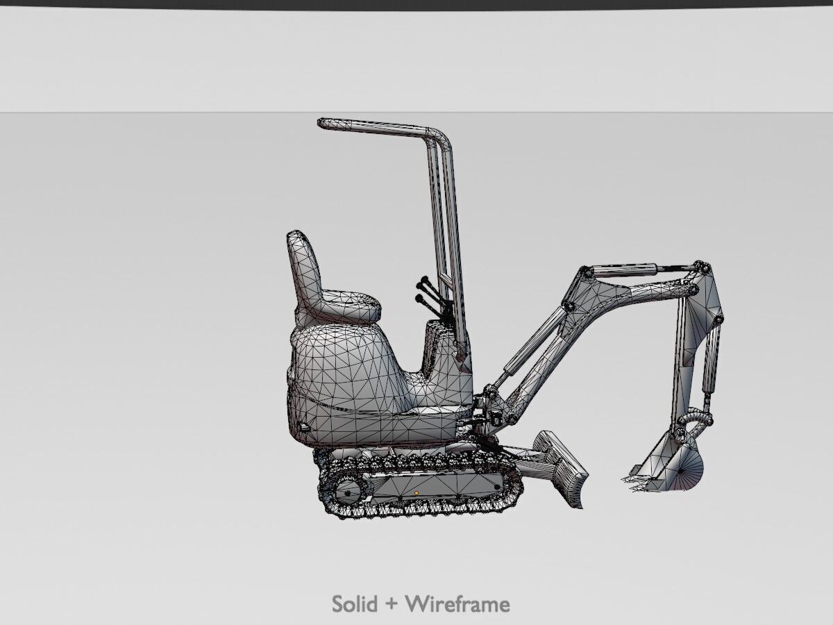 Mini-Digger Yellow Low-poly 3D model_12