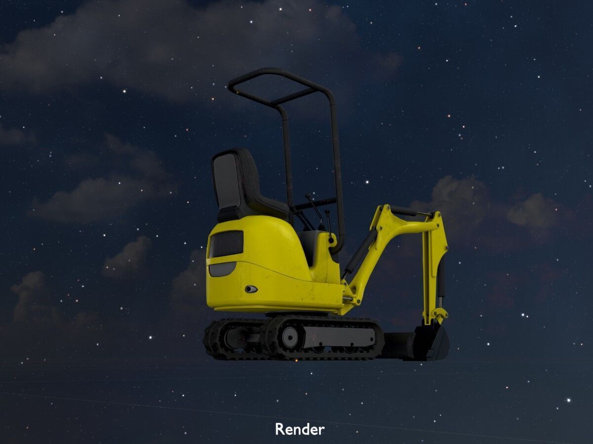 Mini-Digger Yellow Low-poly 3D model_20