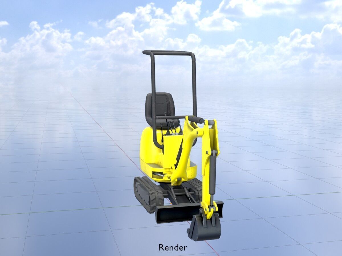 Mini-Digger Yellow Low-poly 3D model_18