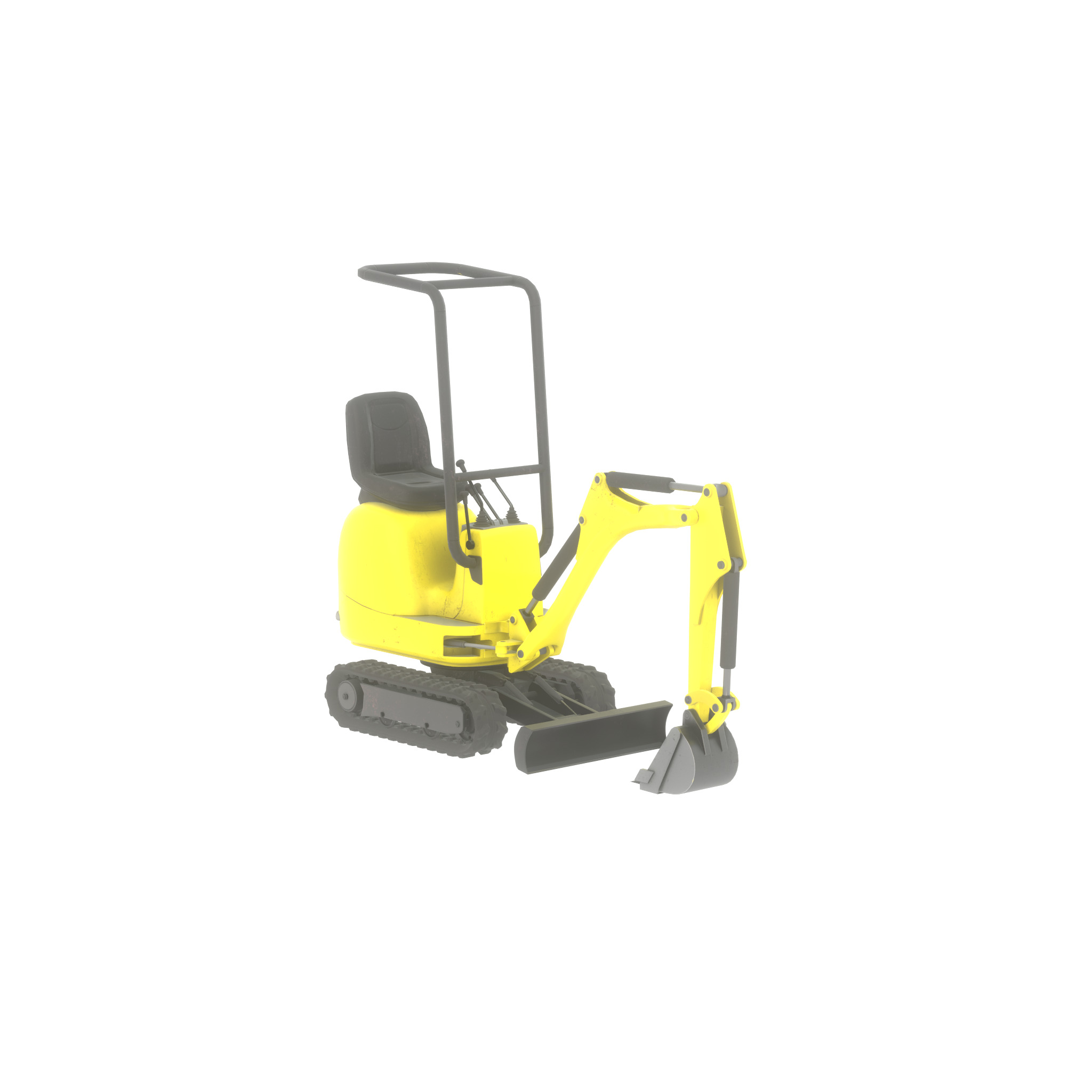 Mini-Digger Yellow Low-poly 3D model_21