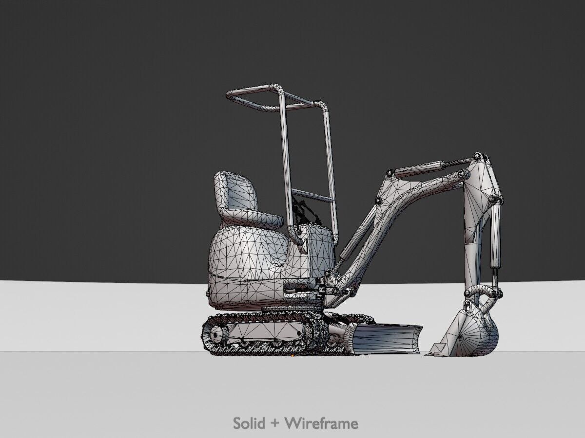 Mini-Digger Yellow Low-poly 3D model_9