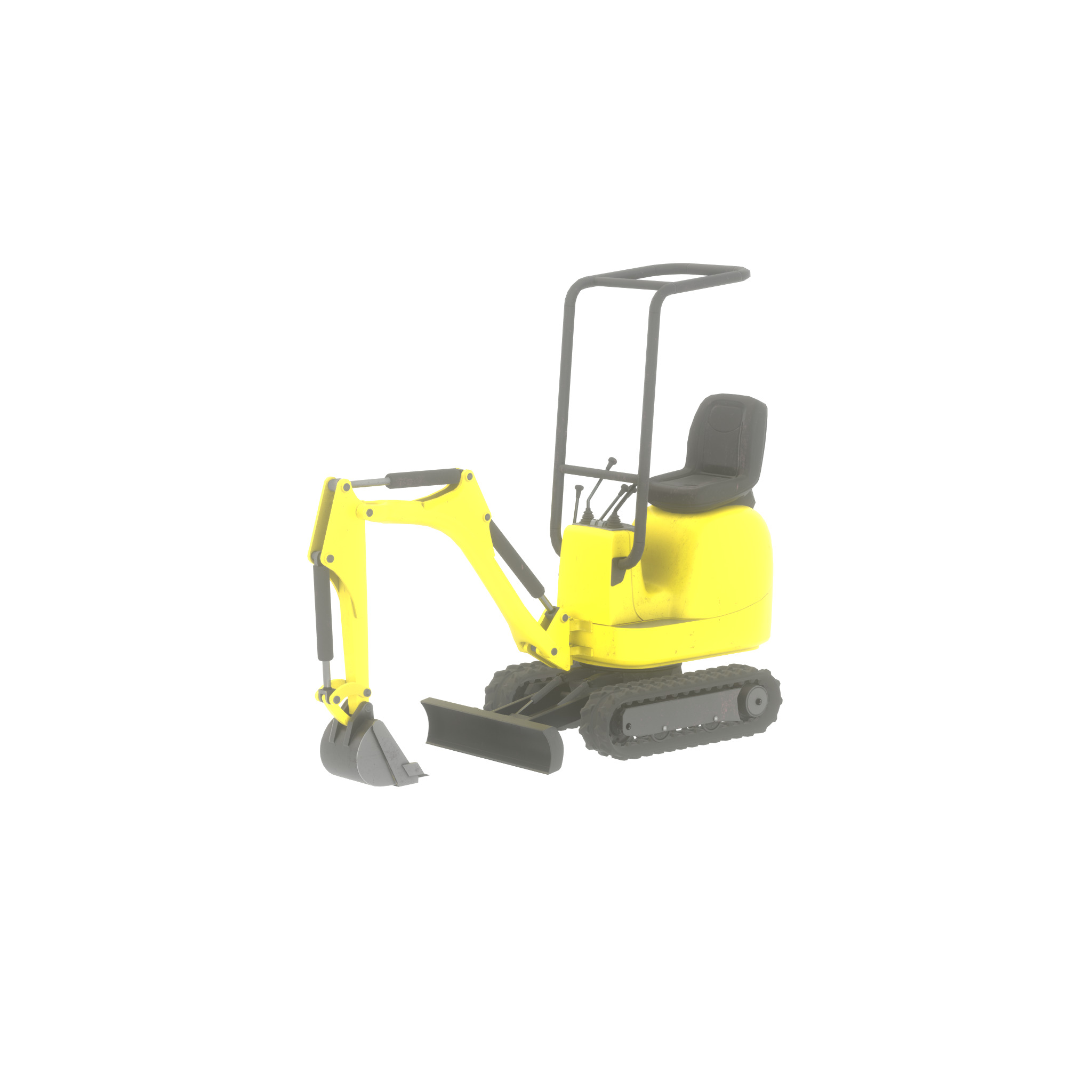 Mini-Digger Yellow Low-poly 3D model_23