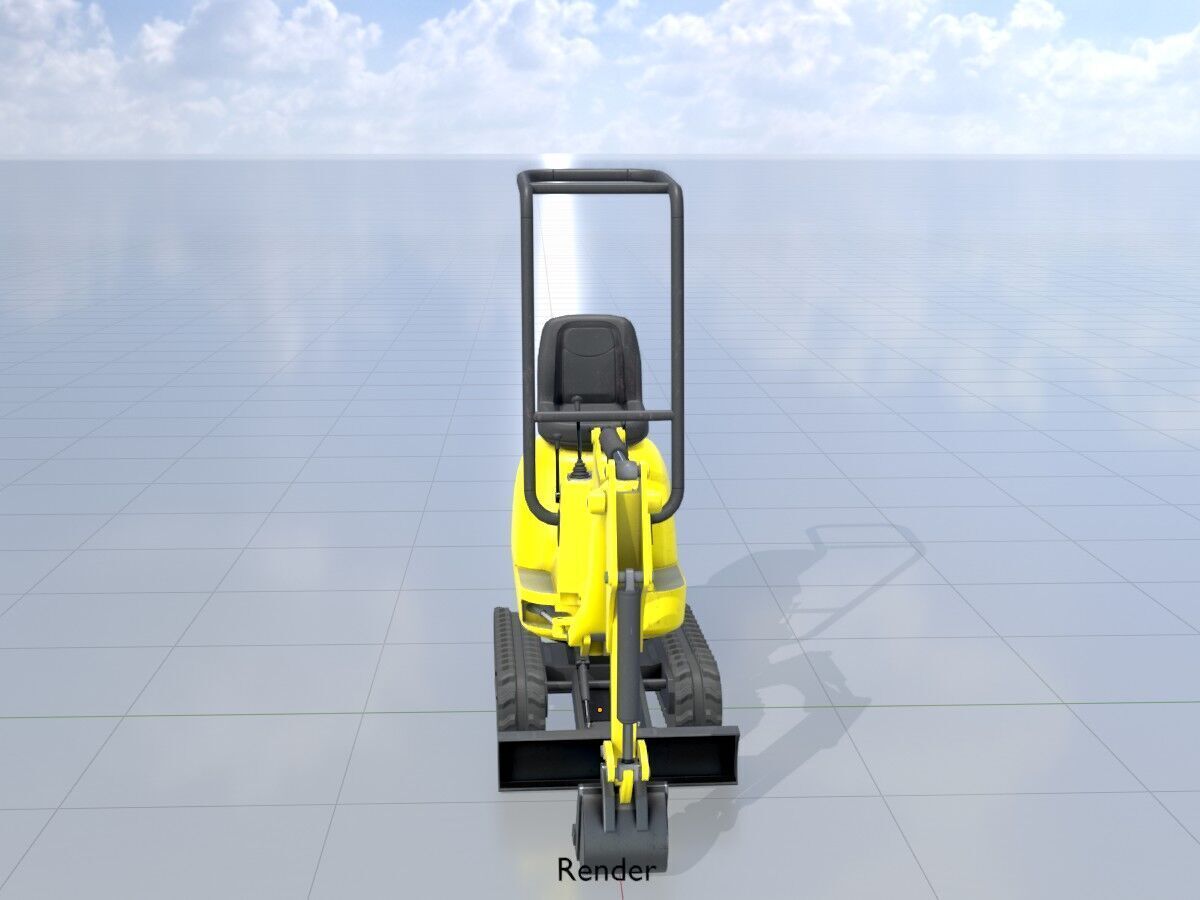 Mini-Digger Yellow Low-poly 3D model_14