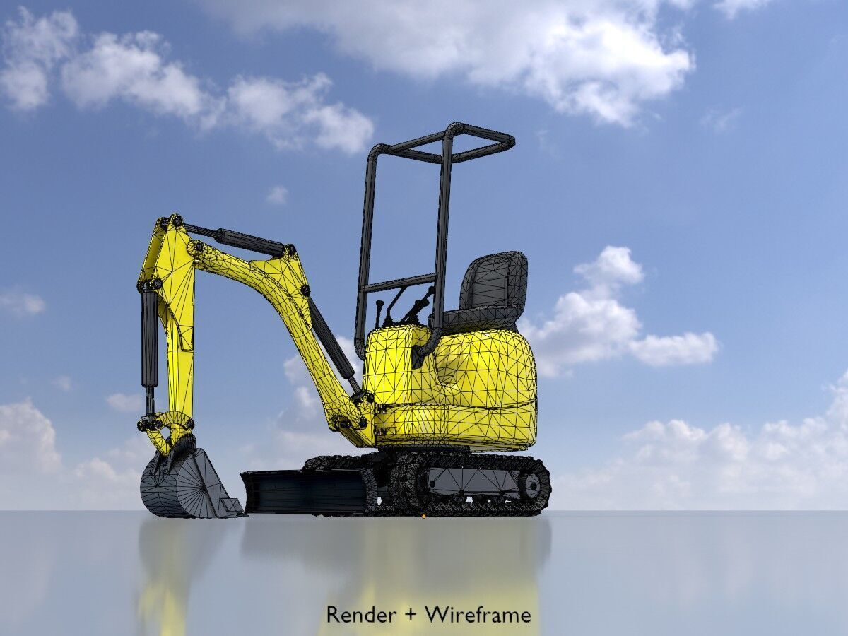 Mini-Digger Yellow Low-poly 3D model_6