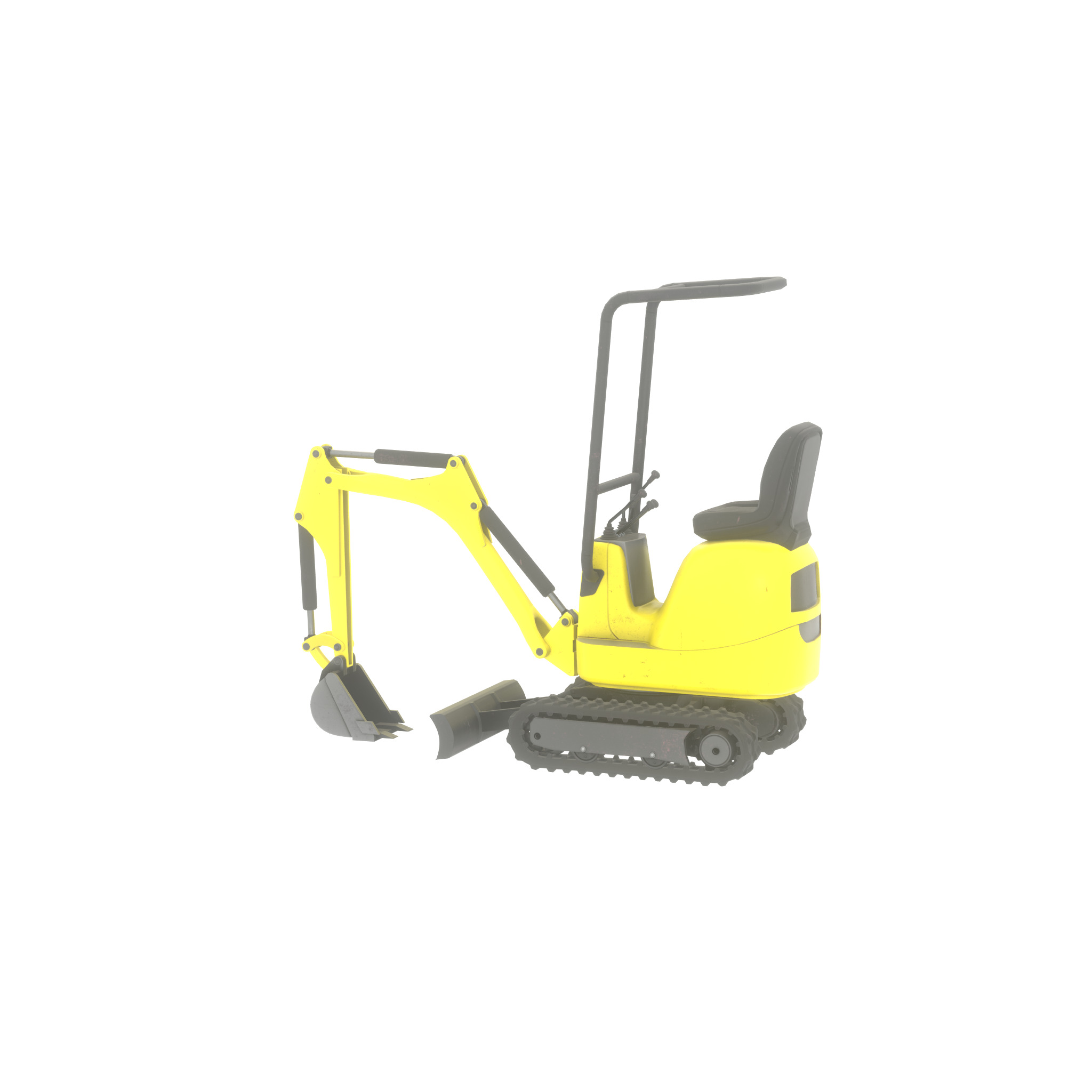 Mini-Digger Yellow Low-poly 3D model_30