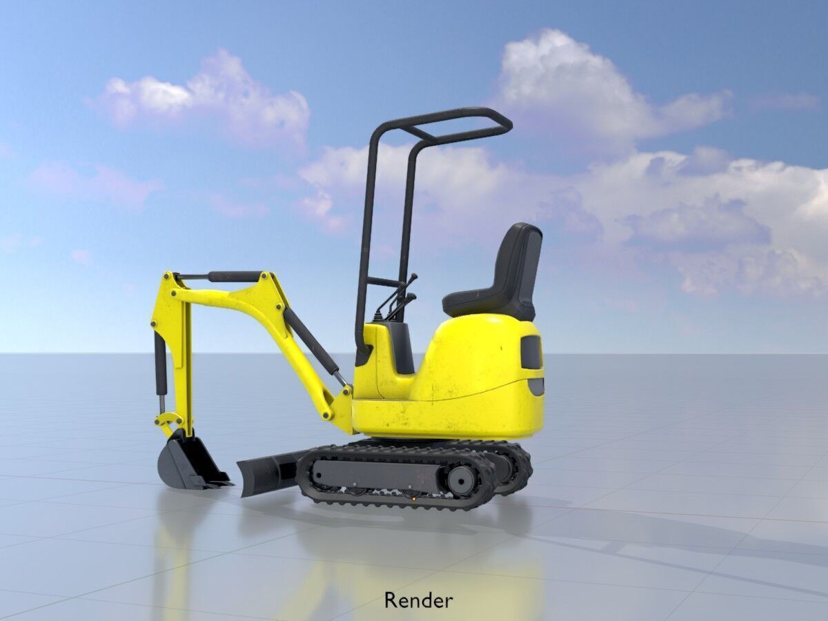 Mini-Digger Yellow Low-poly 3D model_15