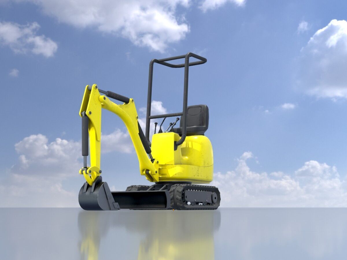 Mini-Digger Yellow Low-poly 3D model_3