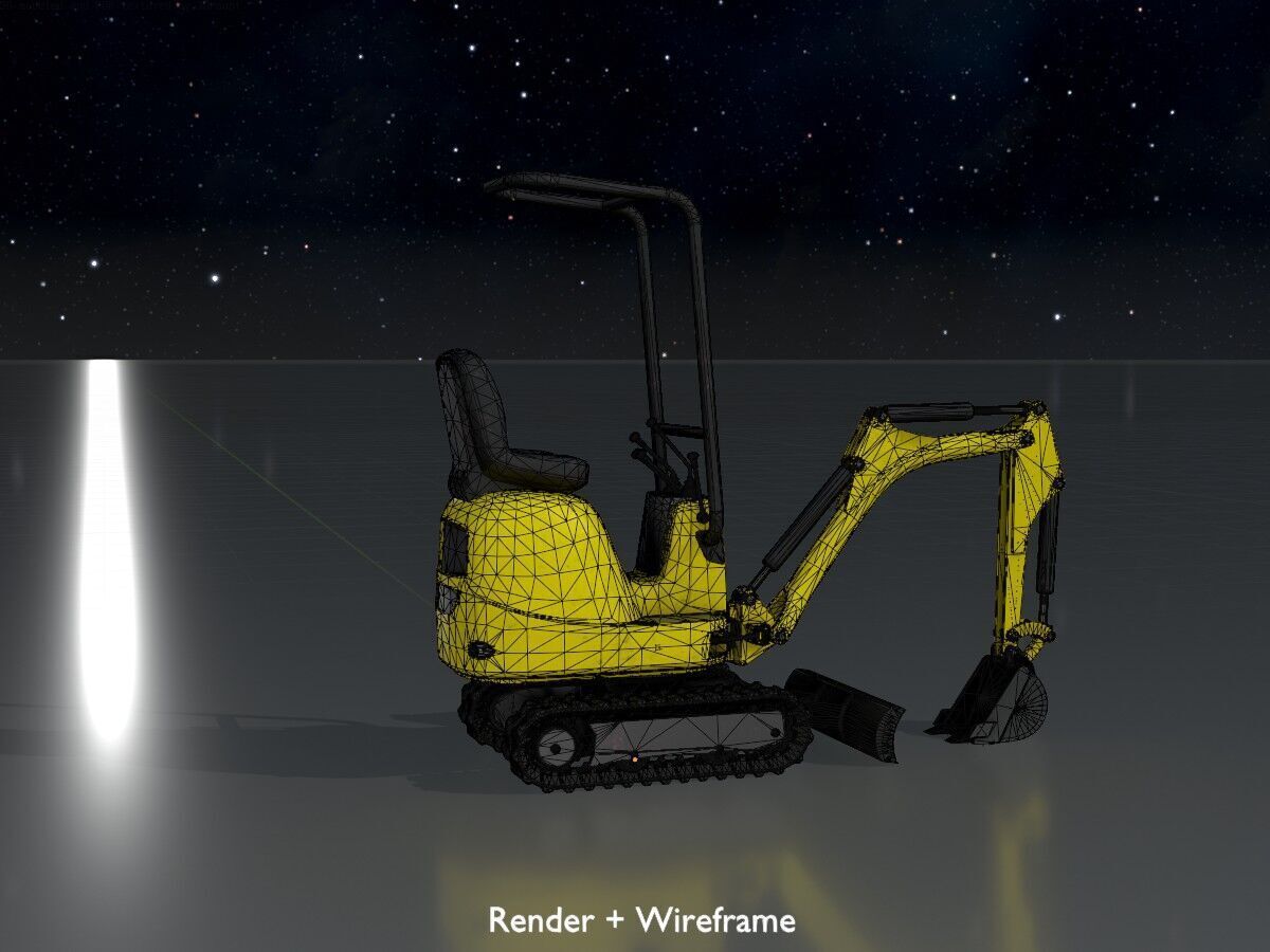 Mini-Digger Yellow Low-poly 3D model_8