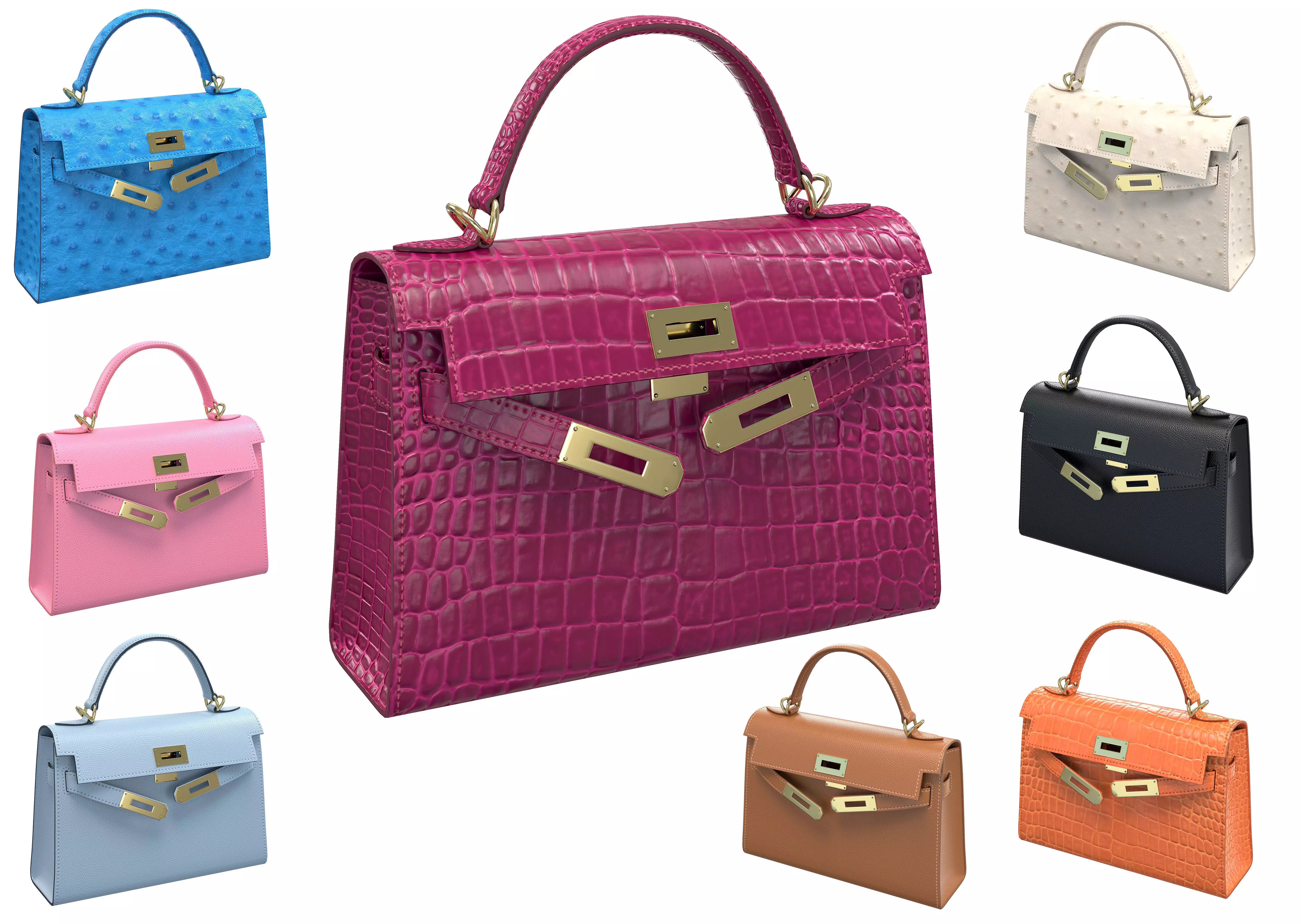 Hermes Kelly Bag Collection Low-poly 3D model_0