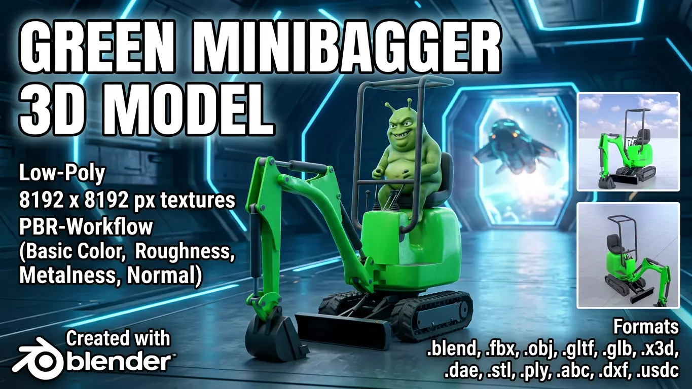 Mini-Digger Green Low-poly 3D model