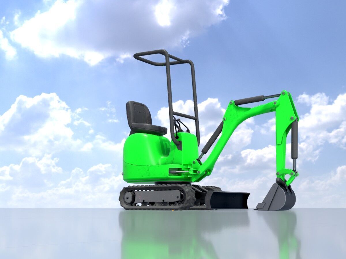 Mini-Digger Green Low-poly 3D model_2