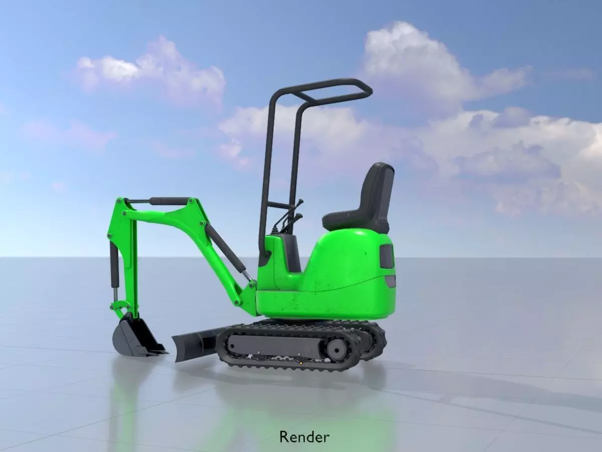 Mini-Digger Green Low-poly 3D model_0