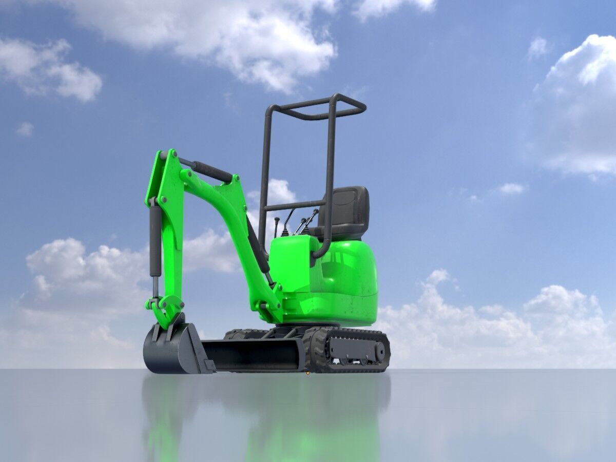 Mini-Digger Green Low-poly 3D model_3