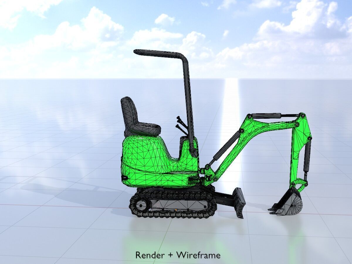 Mini-Digger Green Low-poly 3D model_6