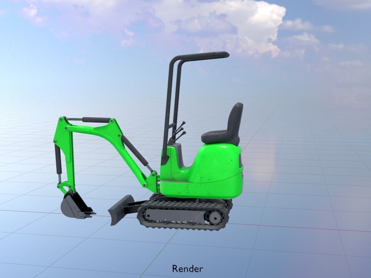 Mini-Digger Green Low-poly 3D model_20