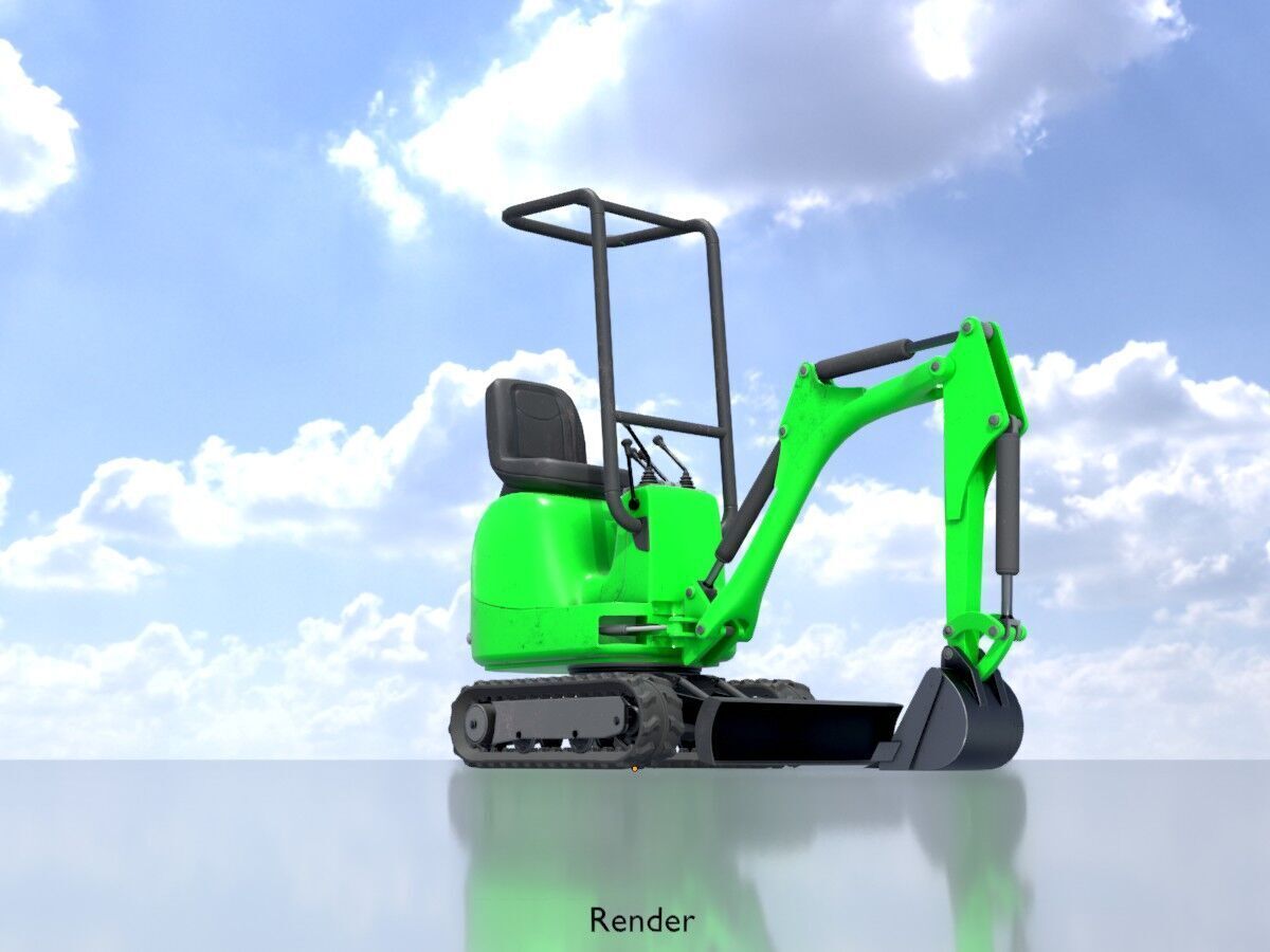 Mini-Digger Green Low-poly 3D model_14