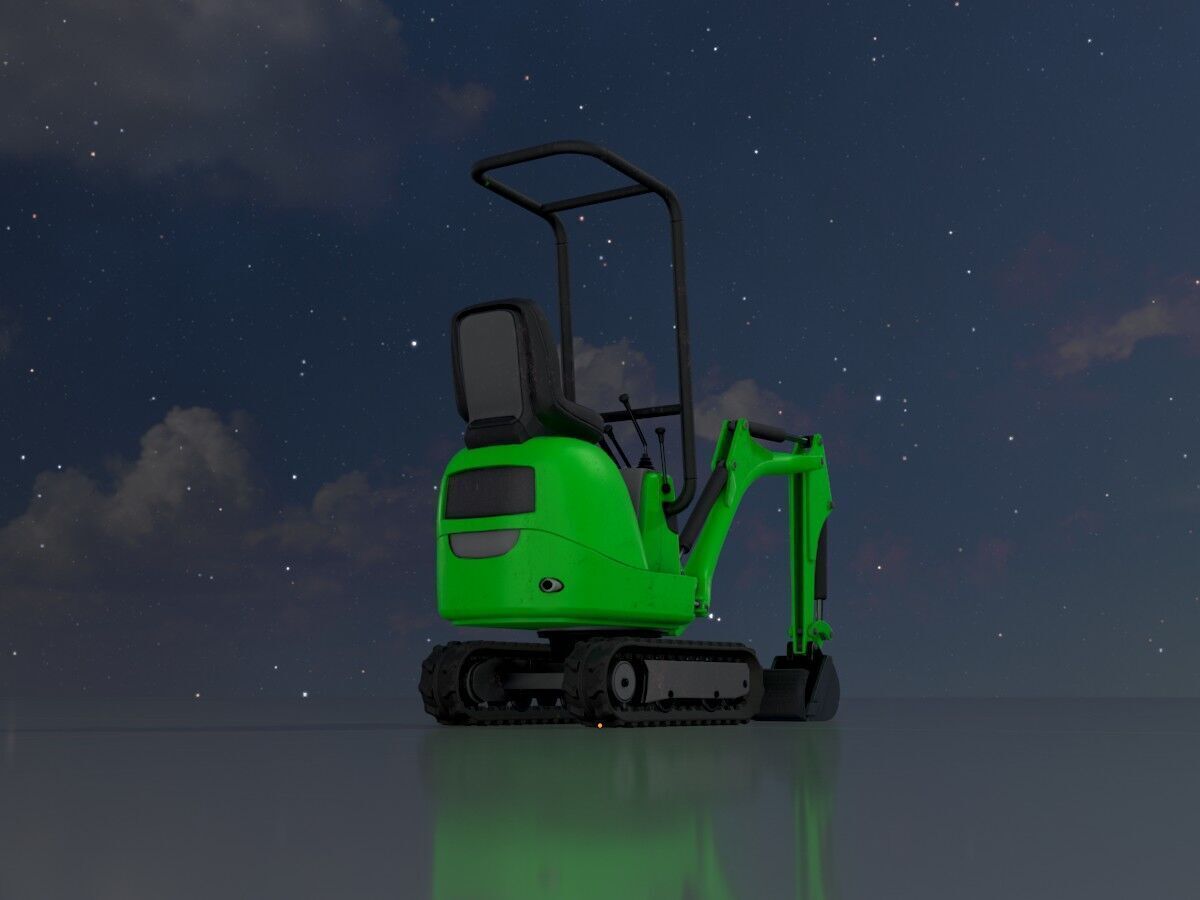 Mini-Digger Green Low-poly 3D model_5