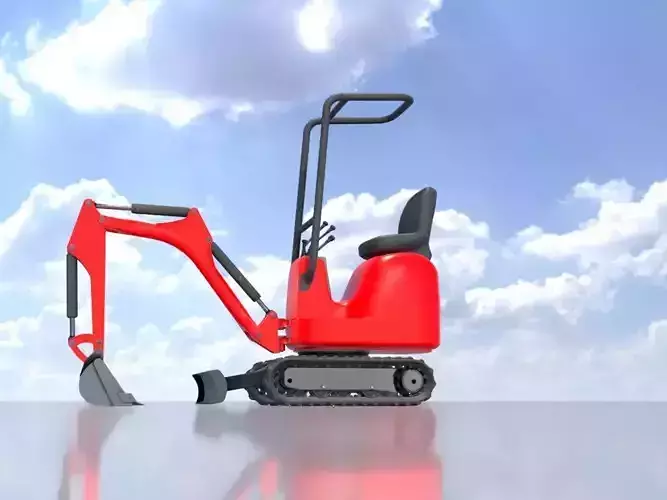Mini-Digger Red Low-poly 3D model