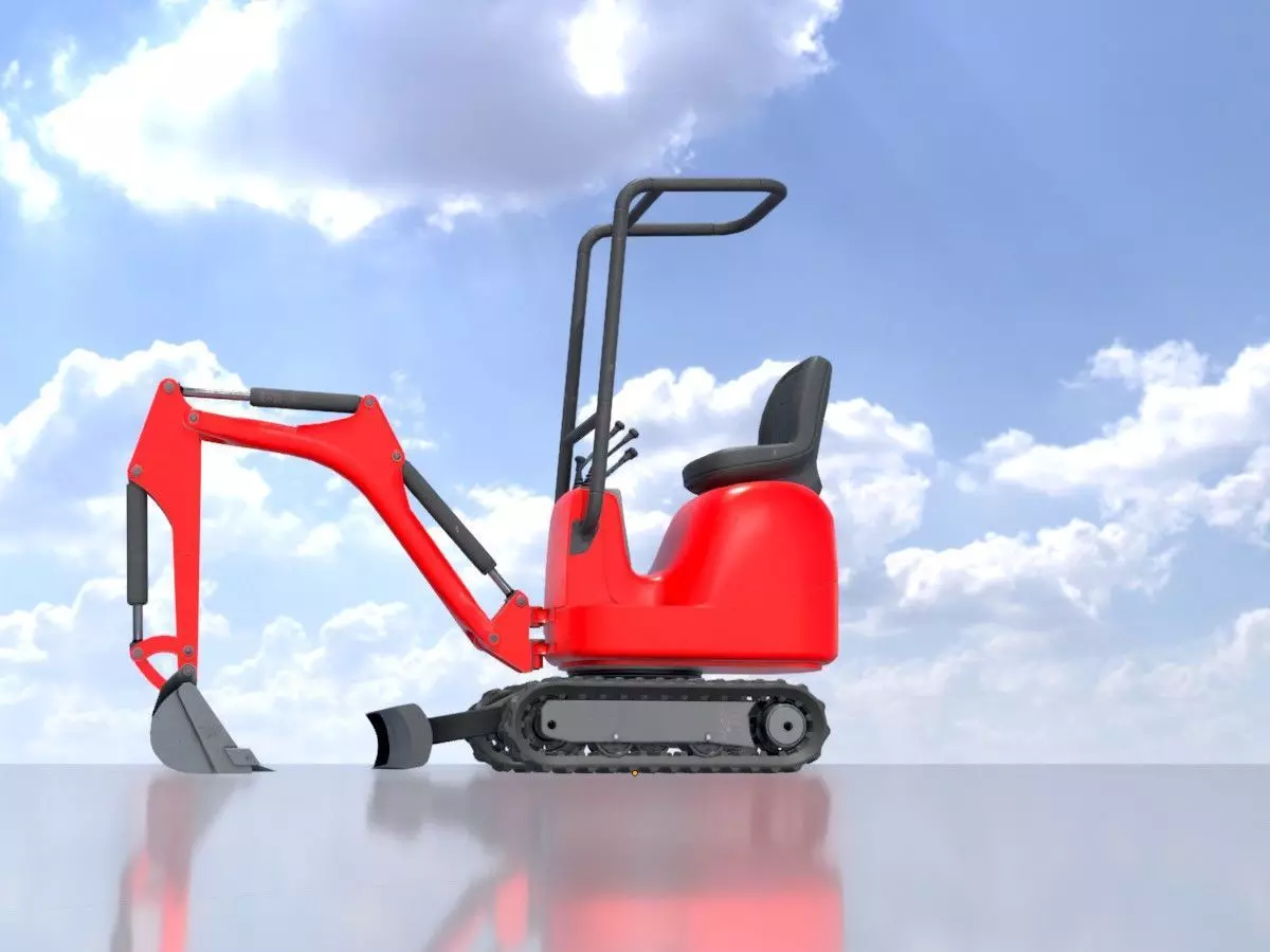 Mini-Digger Red Low-poly 3D model_0