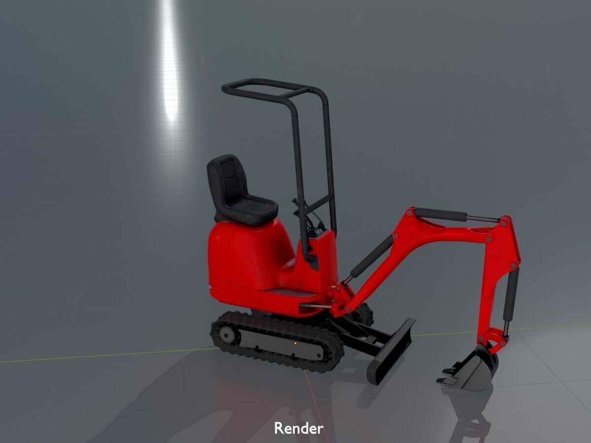 Mini-Digger Red Low-poly 3D model_16