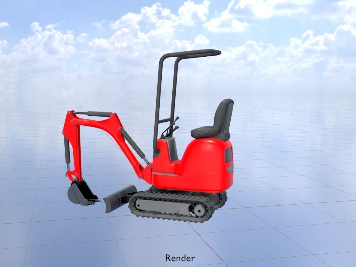 Mini-Digger Red Low-poly 3D model_18