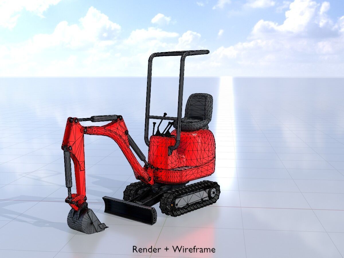 Mini-Digger Red Low-poly 3D model_5