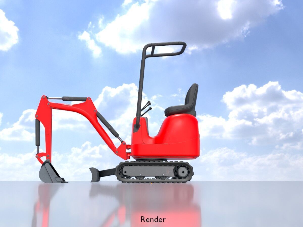Mini-Digger Red Low-poly 3D model_13