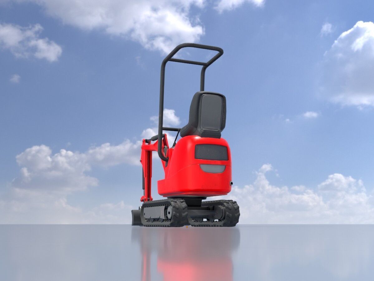 Mini-Digger Red Low-poly 3D model_3