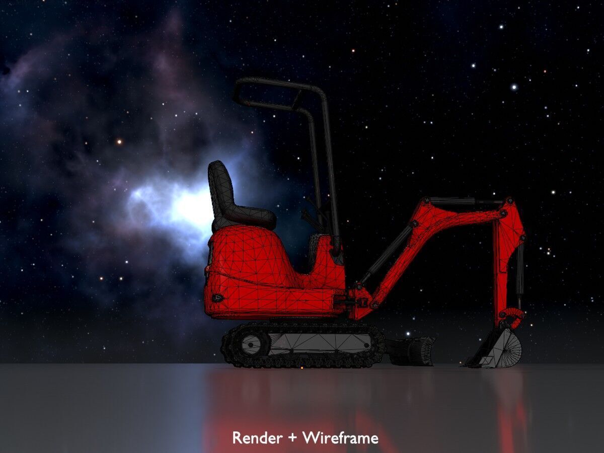 Mini-Digger Red Low-poly 3D model_7