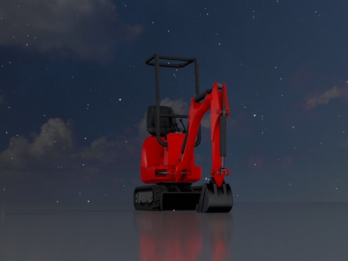 Mini-Digger Red Low-poly 3D model_4