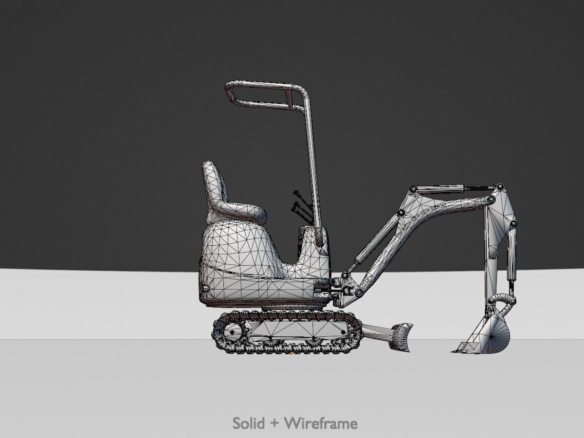 Mini-Digger Red Low-poly 3D model_11